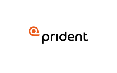 Vit bakgrund med orange logga och svart text "prident".